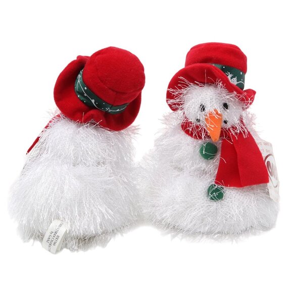 Vintage Ganz Snowman Christmas Plush Lot of 3 Holidays Eyelash Fur White Red - Picture 2 of 4